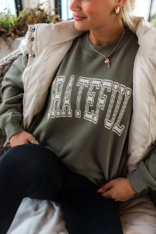 Grateful Olive Oversized Graphic Sweatshirt