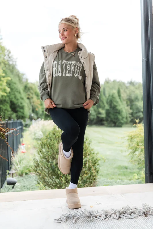 Grateful Olive Oversized Graphic Sweatshirt