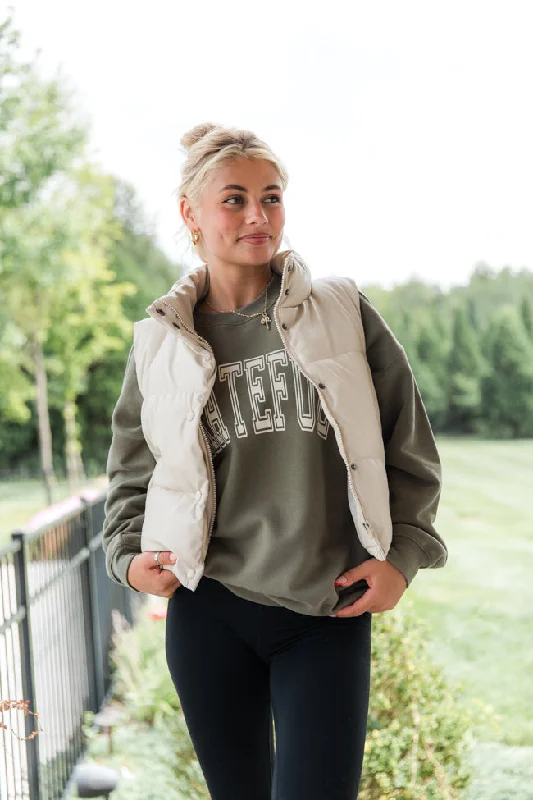 Grateful Olive Oversized Graphic Sweatshirt