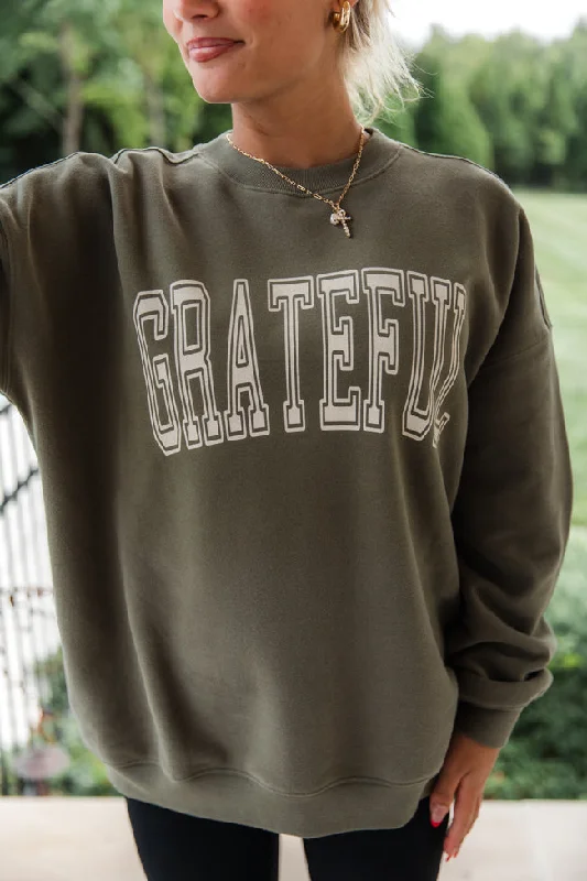 Grateful Olive Oversized Graphic Sweatshirt