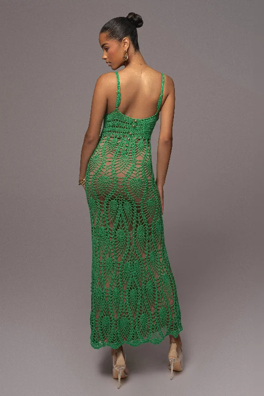 Green Great Escape Crochet Maxi Dress