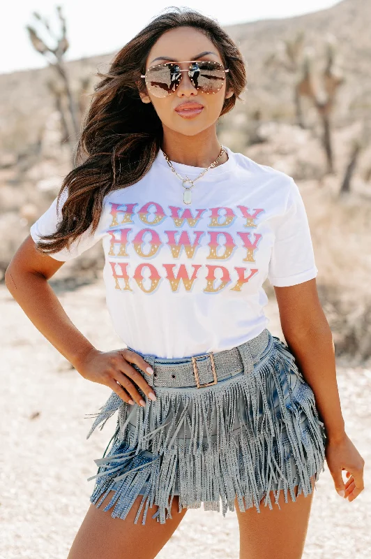 ""Howdy"" Graphic T-Shirt (White) - Print On Demand