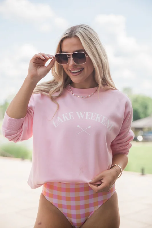 Lake Weekend Light Pink Oversized Graphic Sweatshirt