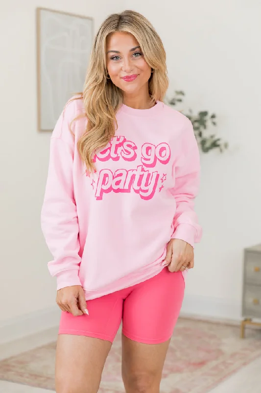 Lets Go Party Light Pink Oversized Graphic Sweatshirt