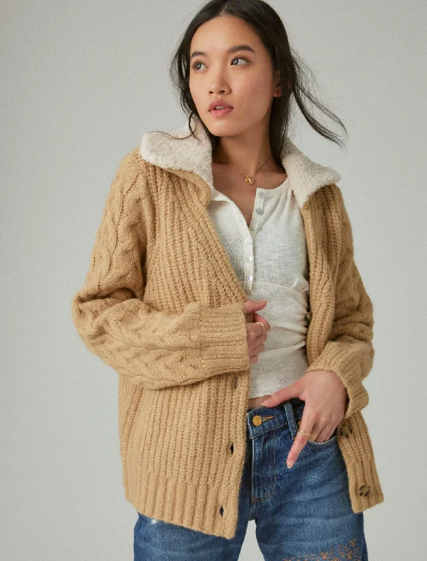 Lucky Brand Women's Cable Collared Cardigan