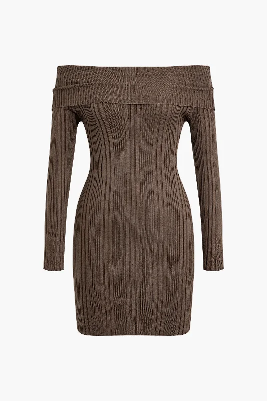 Basic Solid Knit Off-Shoulder Bodycon Sweater Dress