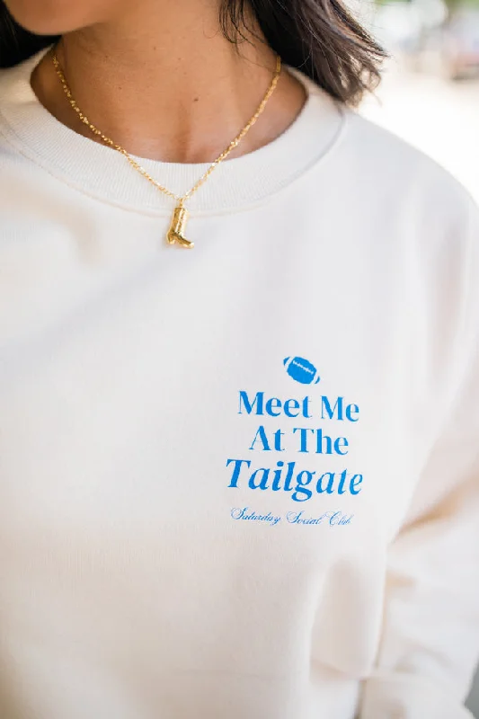 Meet Me At The Tailgate Blue Ivory Comfort Colors Graphic Sweatshirt