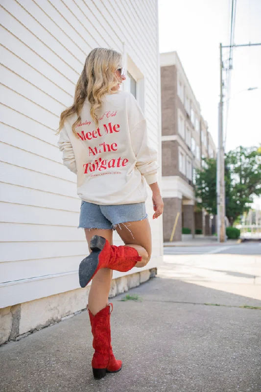 Meet Me At The Tailgate Red Ivory Comfort Colors Graphic Sweatshirt