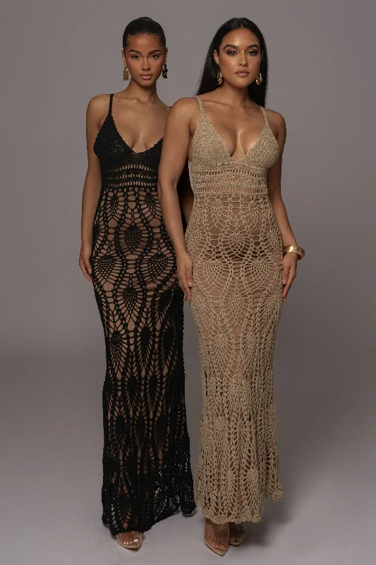 Mocha Great Escape Crochet Maxi Dress