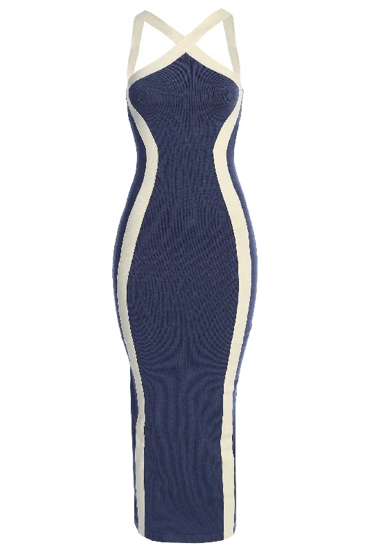 Navy  Fabiola Contrast Maxi Dress