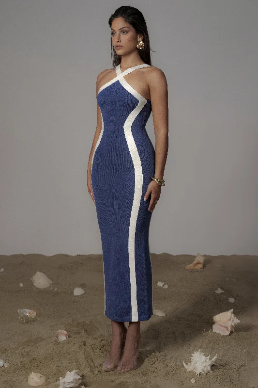 Navy  Fabiola Contrast Maxi Dress