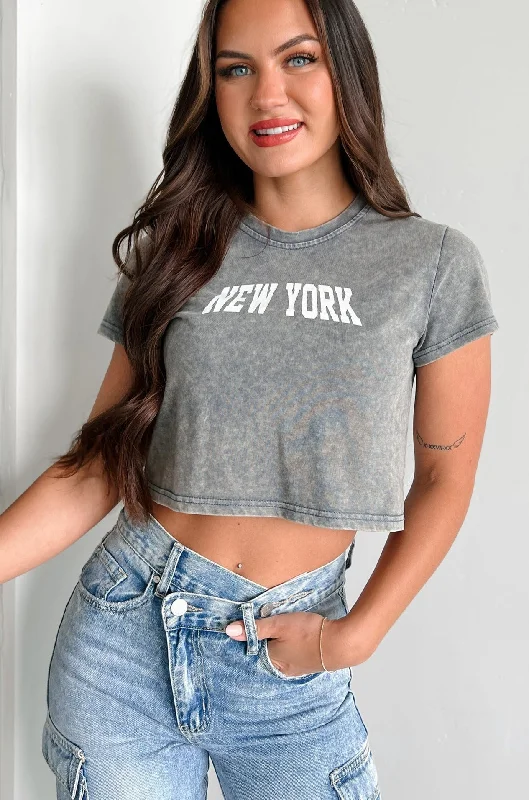 New York Niceties Graphic Crop Tee (Washed Navy)