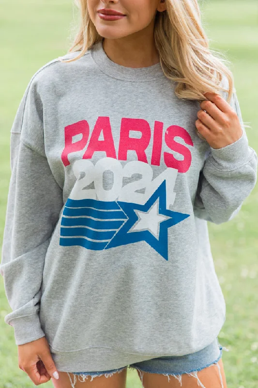 Paris 2024 Light Grey Oversized Graphic Sweatshirt