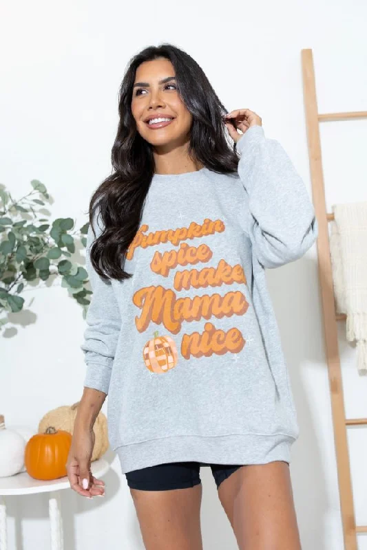 Pumpkin Spice Makes Mama Nice Light Grey Oversized Sweatshirt