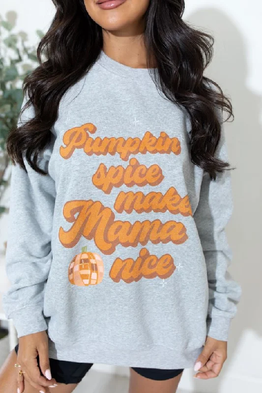 Pumpkin Spice Makes Mama Nice Light Grey Oversized Sweatshirt