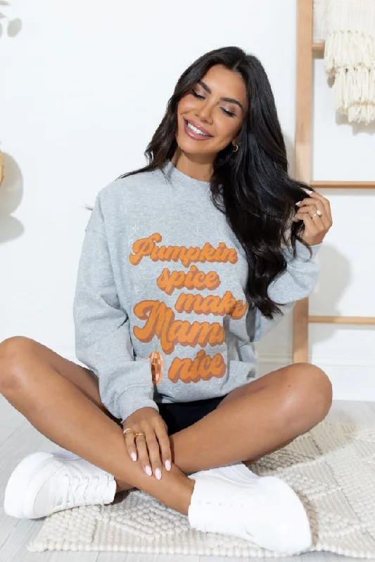 Pumpkin Spice Makes Mama Nice Light Grey Oversized Sweatshirt