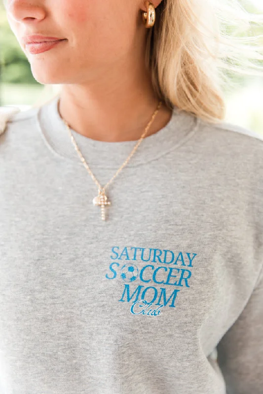 Saturday Soccer Mom Club Light Grey Oversized Graphic Sweatshirt