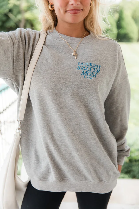 Saturday Soccer Mom Club Light Grey Oversized Graphic Sweatshirt