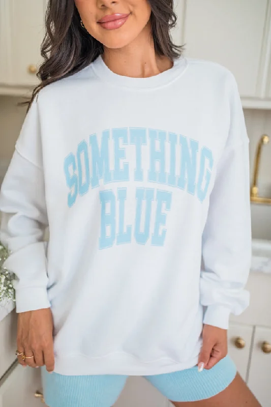 Something Blue White Oversized Graphic Sweatshirt