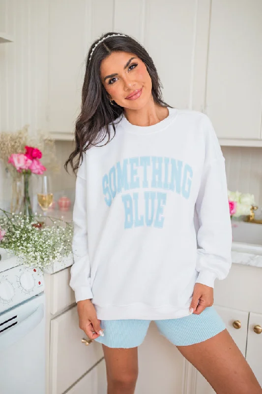 Something Blue White Oversized Graphic Sweatshirt