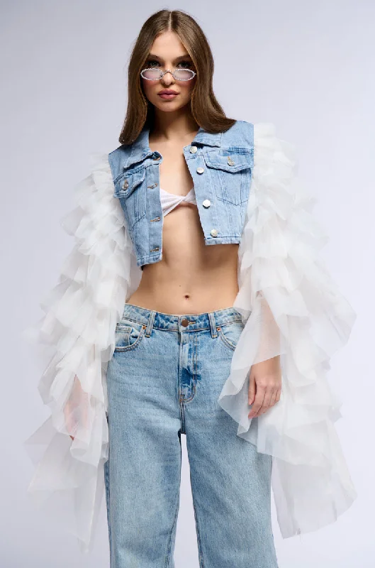 SWAN PRINCESS DENIM JACKET WITH RUFFLE SLEEVES