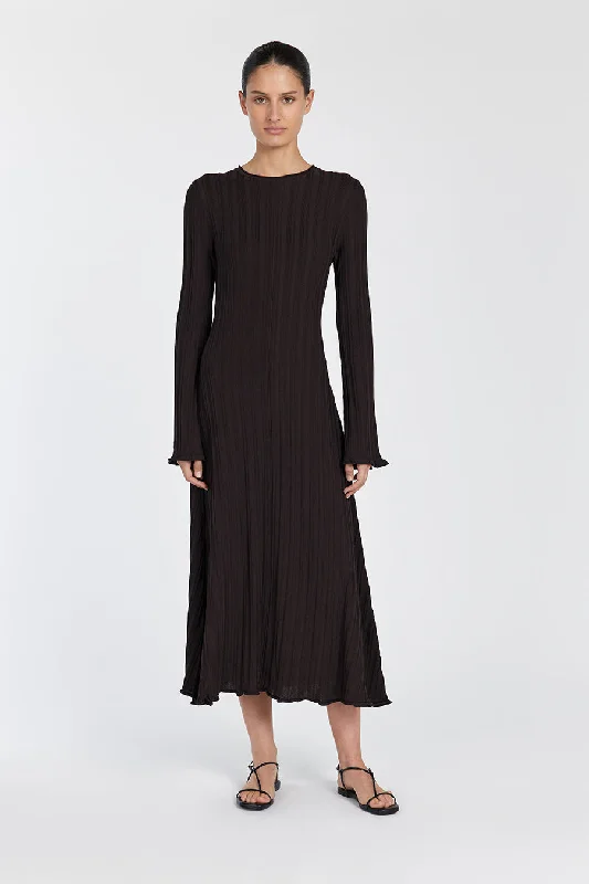 SYLVIA BITTER CHOC KNIT MIDI DRESS