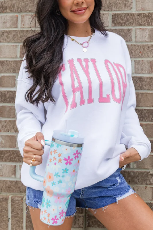 Taylor Block White Oversized Graphic Sweatshirt