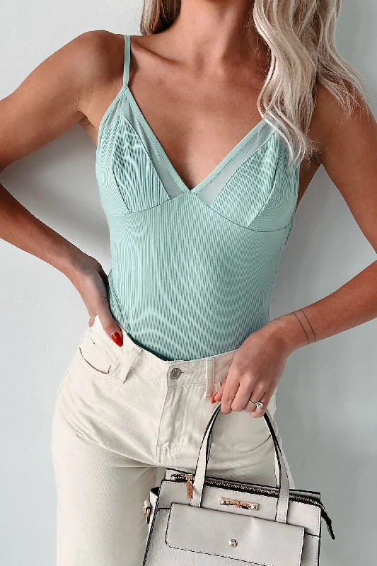 Trixie Ribbed Mesh Bodysuit (Sage Hazel)