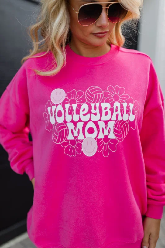 Volleyball Mom Hot Pink Oversized Graphic Sweatshirt