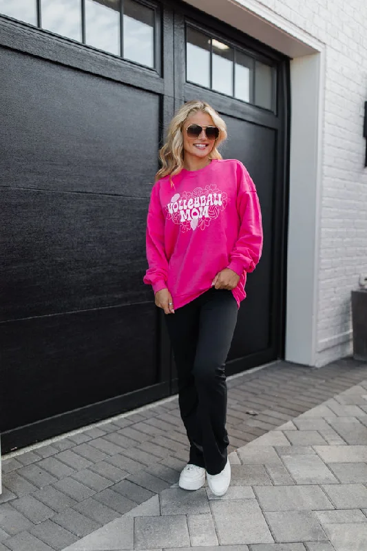 Volleyball Mom Hot Pink Oversized Graphic Sweatshirt