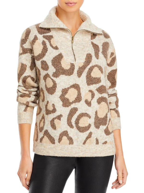 Womens Animal Print 1/4 Zip Pullover Sweater