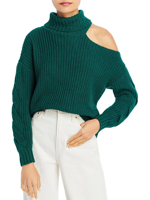 Womens Cut Out Knit Turtleneck Sweater