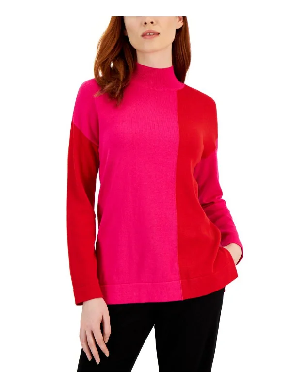 Womens Mock Turtleneck Vertical Colorblock Mock Turtleneck Sweater