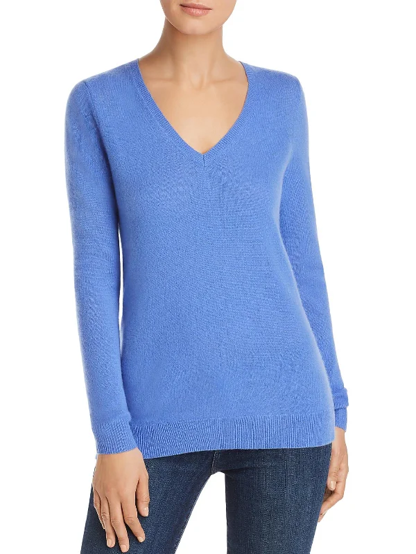 Womens Ribbed Trim Long Sleeve V-Neck Sweater