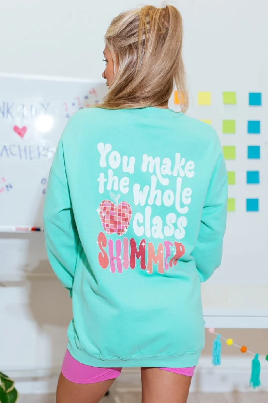 You Make The Whole Class Shimmer Lime Oversized Graphic Sweatshirt