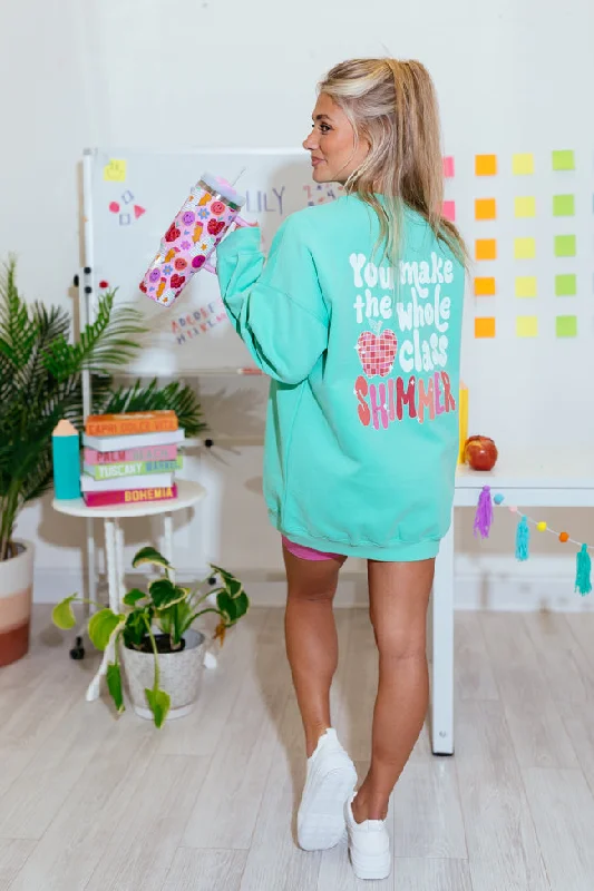 You Make The Whole Class Shimmer Lime Oversized Graphic Sweatshirt