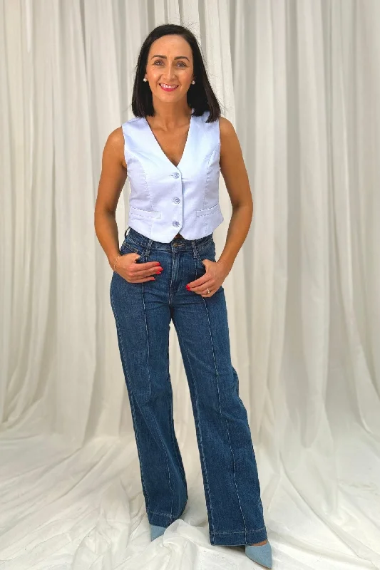 Cindy Seam Front Wide Leg Jean In Dark Wash