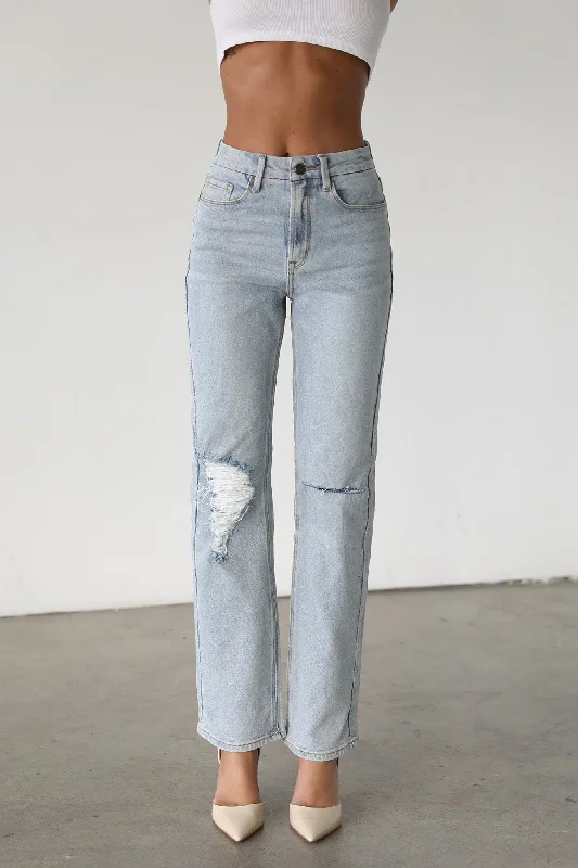 DOGMA High Rise Straight Leg Denim Jeans Light Wash