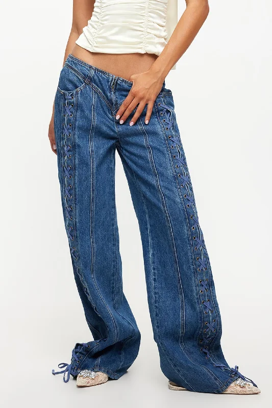 LIONESS Daydream Tie-Up Jeans Blue Denim