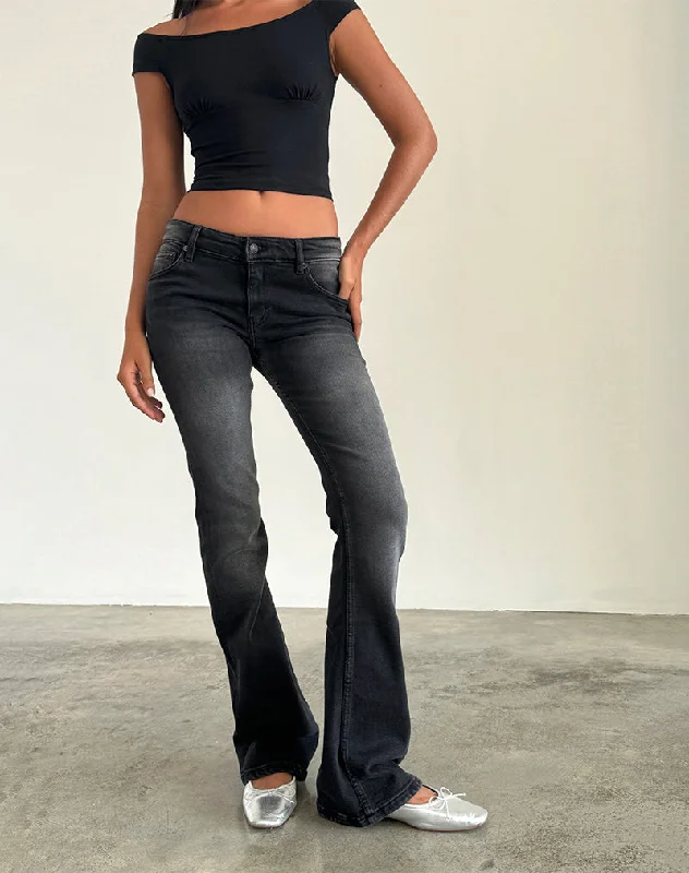 Low Rise Flared Jeans in Extreme Black