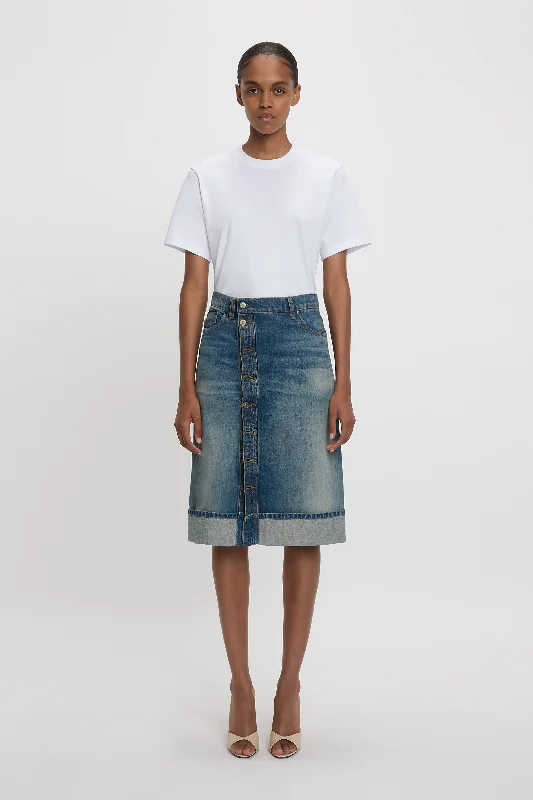 Placket Detail Denim Skirt In Heavy Vintage Indigo Wash