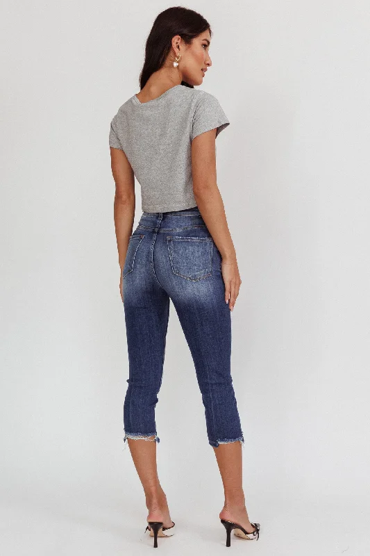 Queens Distressed Capri Jeans Dark Denim