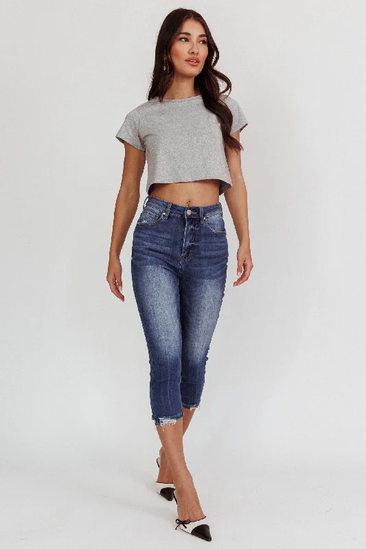 Queens Distressed Capri Jeans Dark Denim