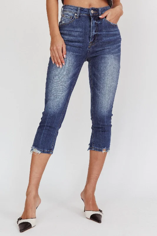 Queens Distressed Capri Jeans Dark Denim