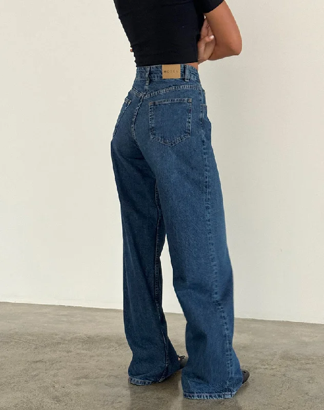 Roomy Extra Wide Jeans in Mid Blue Used