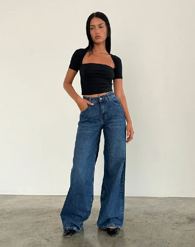 Roomy Extra Wide Jeans in Mid Blue Used